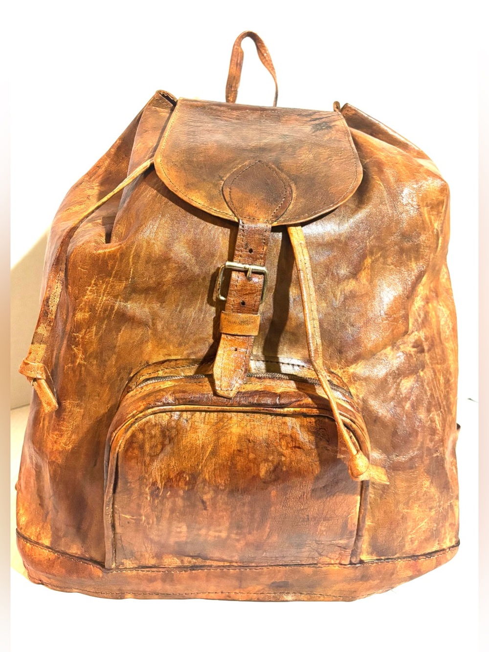 Hand printed unisex Classic Brown Leather Backpack - Timeless Carry